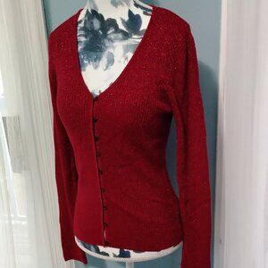 Cardigan, Red with Metallic Threads, size S